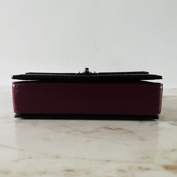 COACH Hutton Black Cherry Leather Snakeskin Detail Shoulder Bag - Picture 5 of 12